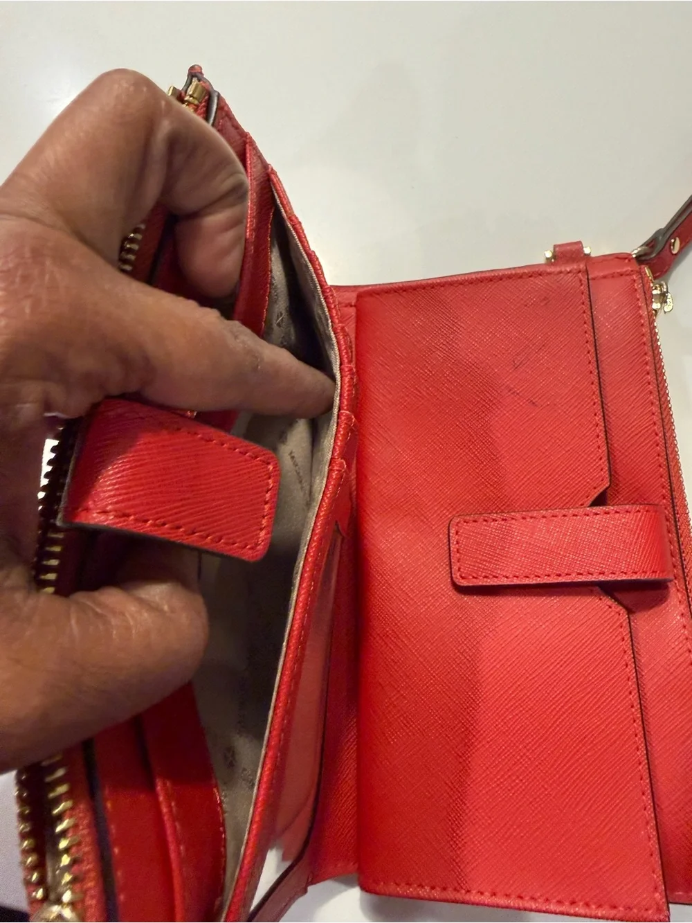 Michael Kors Red Saffiano Leather Wristlet Clutch with Gold Logo